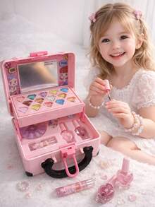 Children's Makeup Set Entrepreneur Blogger Children's Makeup Set Complete Children's Suitcase - 粉色 - 查看 3