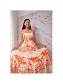 VESTIDO LONGO TOMARA QUE CAIA ESTANPA FLORAL LEVA ELASTEX - Multicolorido - Visão 4