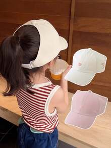 1 chiếc mũ lưỡi trai trẻ em 3-8 tuổi thêu hình trái tim, phù hợp để buộc tóc đuôi ngựa, mũ chống nắng dễ thương, kiểu dáng thường ngày cho mùa xuân/hè. - Yêu - Xem 7
