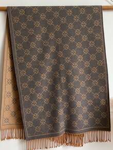 1条新款提花针织围巾，女士时尚秋冬保暖加厚披肩 - 卡其色 - 查看 5