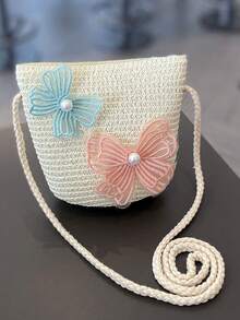 新款儿童草帽，夏季女童防晒沙滩帽，公主草帽，幼儿男女童夏季渔夫帽 - 帽子+包包組合 - 查看 4