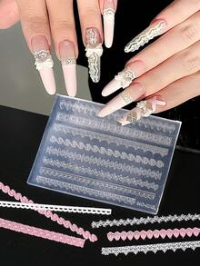 1件装 3D 立体蕾丝硅胶美甲雕刻模具，多种蕾丝边缘设计，压花模具，印花板，DIY美甲凝胶模板，美甲工具，美甲用品 - 無色 - 查看 2