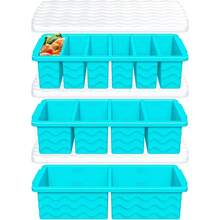 3-Pack Silicone Freezer Trays With Lids 2 Large 4 Medium 6 Small Containers For Soup Stew Sauce Meal Prep Ice Cube Trays Flexible Easy Pop Durable Kitchen Storage Molds Set - màu xanh hồ - Xem 1