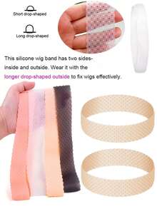 4pcs Nylon Wig Caps And Silicone Wig Grip Bands For Women, Seamless Non-Slip Adjustable Elastic (White, Light Brown, Skin Tone) - Multicolor - View 6