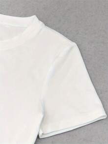 Camiseta Corta Y2K Para Mujer Top Elástico De Manga Corta Con Estampado Floral Y De Letras Textura Suave Lavable A Máquina Cuello Redondo Corte Regular Ropa De Playa Para Todas Las Estaciones Para Vacaciones - White - View 4