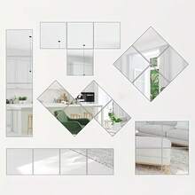 32片亚克力镜面墙贴，14.99x14.99厘米/20厘米x20厘米，柔性安全镜面，亚克力镜面瓷砖，适用于家居墙面装饰，可移除镜面墙贴，方形镜面，银色镜面面板，墙面装饰 - 方塊 - 查看 9