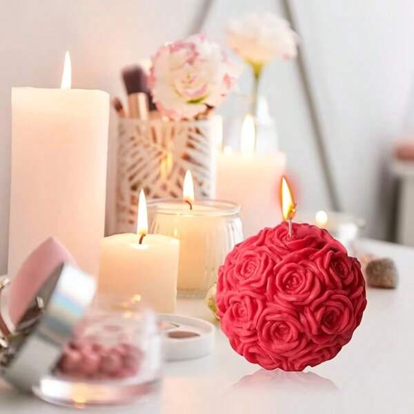 3pcs/1pc Rose Ball Silicone Mold Set - Floral Mold Suitable For Resin, Concrete And Candle Making, Great For Home Decor And DIY Projects, Designed For Beginners, Easy Demolding