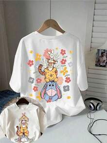 Disney Authorized-Men's Cotton Short-Sleeved T-Shirt, Classic Cartoon Disney Authorized Winnie The Pooh Partners Double-Sided Printed T-Shirt, Short-Sleeved Round Neck Casual Shirt, Suitable For Summer And Spring, Short-Sleeved Shirt, Men's Clothing. - 白色 - 查看 1