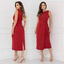 Women's Luxury Tailored Dress, Elegant With Tie Closure | Zipper | Comfortable And Stylish - 紅色 - 查看 4