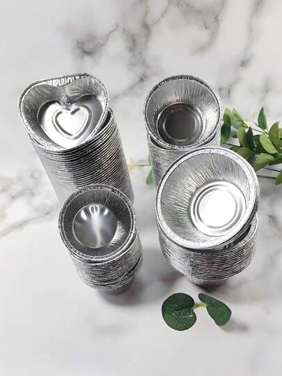50/100 piezas Recipientes desechables de aluminio - Recipientes de aluminio para el hogar aptos para hornear huevos y ostras - Moldes para pasteles, recipientes de aluminio para freidora de aire - Aptos para cocina, restaurante, escuela y panadería.