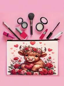 Heart Shepherd Pattern Cosmetic Bag, Daily Gift Polyester Rose Flower Cosmetic Bag Neutral Adult Travel Toiletry Organizer Bag Best Holiday Gift For Friends, Family And Classmates - Multicolor - View 5