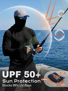 RODEEL UPF 50+ Sun Protection Hooded Quick-Drying Long-Sleeve Sports T-Shirt Four-Way Stretch, Ice-Cool And Breathable, Moisture-Wicking And Sweat-Removing, Outdoor Fishing And Cycling Hiking Sun Protection Clothing  Gift For Dad - Black - View 3