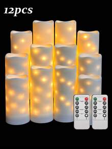 4/8/12-Piece Pack Of Remote-Controlled LED String Candles With Built-In Flashing LEDs. Battery Powered, With Timer/Remote Control Function, No Flame Candle Effect, Suitable For Desktop Center Decoration, Home, Birthday, Wedding, Party And Other Festive Lighting. - Warm Light - View 13