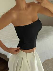 Áo camisole cơ bản không dây gợi cảm dành cho nữ cỡ lớn Vaiaye, màu trơn thời trang, co giãn, ôm sát, phù hợp cho mọi mùa, lý tưởng cho ngày Valentine, màu đen mùa hè. - màu đen - Xem 8