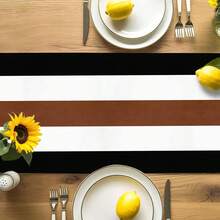 Retro Simple Striped Art Table Runner, Brown Black White Contrast Linen Table Runner For Restaurant, Kitchen, Vanity - Multicolor - View 6