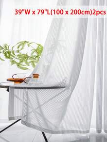 2/36片装法式条纹薄纱窗帘，半透明窗帘，适用于卧室、客厅、阳台 - 白色 - 查看 11