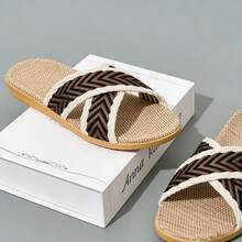 Men's Linen Slippers, Lightweight Non-Slip Indoor Slippers For Bedroom, Summer - Brown - View 6