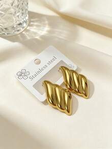 Stainless Steel Gold-Plated Ear Studs, Concave-Convex Texture, Low Allergenic, Nickel-Free, Heart-Shaped Ear Studs, Thick Gold Lady's Ear Studs, Fashionable Declaration Geometric Texture Lightweight Anti-Allergy Ear Studs, Retro Jewelry Dance Party Gifts, Lady's Ear Studs, Fashionable Heavy And Unique Pendant Ear Studs, Lady's Gold Earring Set, Exquisite Gold-Plated Pendant Ear Studs, Anti-Allergy Ear Studs, Fashionable Jewelry, Lady's Gifts - Multicolor - View 5