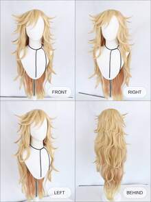Voluminous Layered Wavy Long Wig, Blonde To Peach Ombre High-Temperature Fiber Cosplay Wig, Heat Resistant & DIY Stylable, Perfect For Anime Cosplay & Themed Events, Vibrant & Dynamic - Pink Highlight - View 8