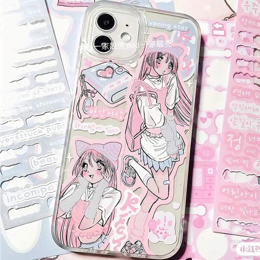 Comic Kawaii Pink Anime Girl Phone Case For Samsung Galaxy S24 S23 S22 S21 S20 S10 Note20 FE Ultra Plus 4G 5G Stylish Cute Clear - QN-247QN24116401 - 查看 1