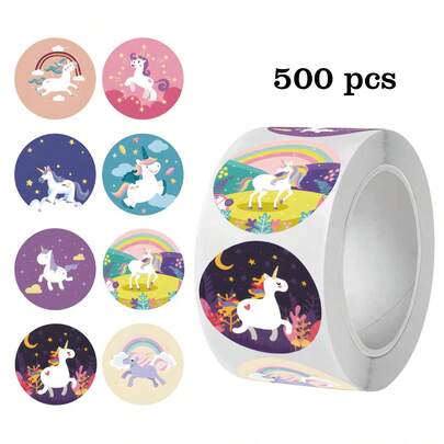 500pcs/Roll 1 Inch Unicorn Stickers, Suitable For Teachers, Adults, Parents, Classroom, School, Work, Learning, Training, Cartoon Stickers, Craft Decals, Motivational Encouragement, Purple Unicorn Stickers, Back To School Stickers, Back To School Decorations, Back To School Gifts