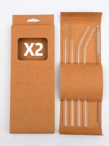 5pcs/Set Transparent High Boron Glass Straws With 1pc Cleaning Brush, Reusable And Convenient To Carry - Clear - View 7