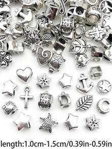 10/30/50/60/80/100/200/300/500/1000pcs Vintage Silver Acrylic Carved Large Hole Beads, Suitable For DIY Bracelet Necklace Jewelry Making Accessories - Silver - View 11