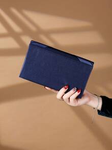 Fashion Satin Trim Evening Clutch Handbag Envelope Crossbody Bag - Navy Blue - View 3