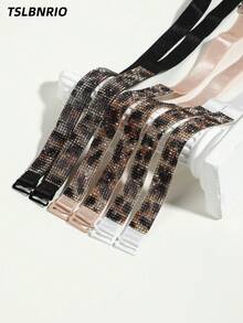 时尚豹纹水钻文胸肩带，金属扣防滑防脱落，高弹加厚亲肤透气，不勒肩不滑落，无痕隐形不凸显，适合约会、派对、通勤、吊带裙、无肩带裙、婚纱等场合。 - 彩色 - 查看 2