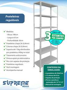 6-Shelf Adjustable Steel Shelf 30x67cm Multipurpose, Various Colors - Bic Blue - View 4