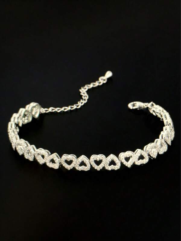 Cubic Zirconia Heart Decor Bracelet