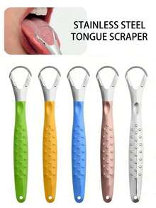 5Pcs Piercing Adult Tongue Scraper Stainless Steel Double-Sided Tongue Cleaner Reduce Bad Breath Metal Tongue Cleaner Freshen Breath Unisex Oral Care - Multicolor - View 1