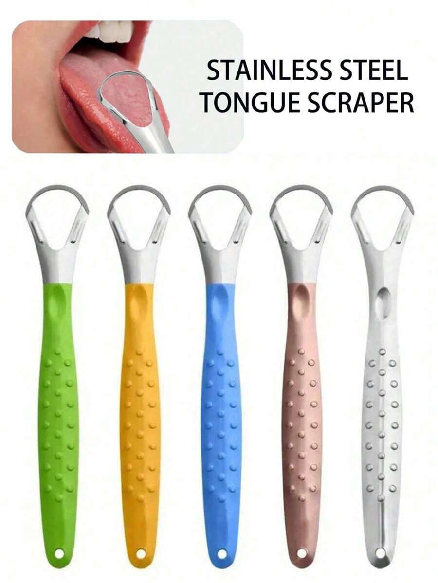 5Pcs Piercing Adult Tongue Scraper Stainless Steel Double-Sided Tongue Cleaner Reduce Bad Breath Metal Tongue Cleaner Freshen Breath Unisex Oral Care - Multicolor - View 1