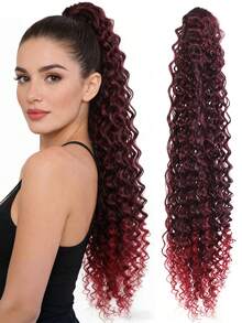 合成卷曲抽绳马尾辫 长款蓬松卷曲马尾辫 有机接发 橙色橡皮筋马尾辫 - 彩色 - 查看 9