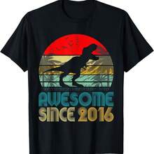 Vintage Birthday Dinosaur Awesome Since 2016 Retro Bday T-Shirt - 紅色 - 查看 1