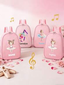 One Piece Cartoon Pink Ballet Coffee Print Backpack With Ballet And Cappuccino Design - Adjustable Straps, Commuter, Travel Backpack - Cute Casual Day Backpack With 2d Flat Print, Lightweight Backpack, Sturdy Construction, Fabric, 2d Flat, Perfect Gift For Ballet And Coffee Lovers, Ballet Gifts. - Multicolor - View 3