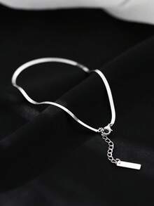1pc S925 Sterling Silver Smooth Snake Bone Anklet, Minimalist Personalized Foot Chain, Versatile Delicate Anklet Gift For Women - Geometry - View 3