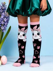 1 Pair Cute Rabbit Ears Heart Print Knee High Socks, Cute Funny Bunny Over The Knee Socks, Fashion Funny School Running Athletic Sports Socks, Back To School Students Teenagers Girls Socks, Valentine Day Gift - Multicolor - View 3