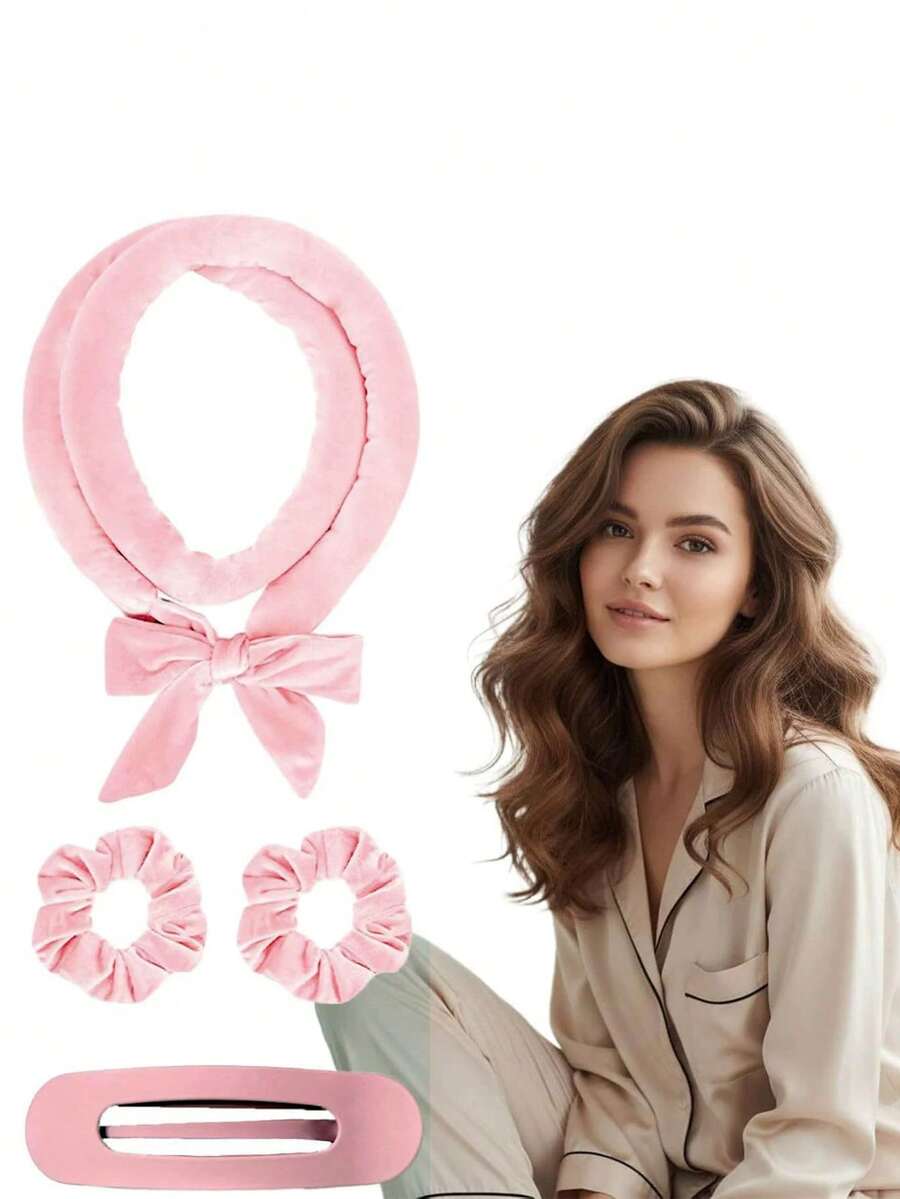 4pcs No-Heat Curling Set - Jumbo No-Heat Curling Wands, Overnight Curling Rods, Long Hair Styling No-Heat Curlers, Soft Elastic Curling Rods Set, Women No-Heat Curling Styling Tools Kit - Multicolor - View 1