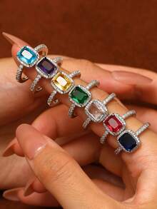 可调节奢华彩色心形铜戒指，镶嵌水钻，适合婚礼、宴会、派对、节日等场合，是馈赠亲友的绝佳礼物。 - 彩色 - 查看 12