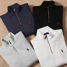 Polo Ralph Lauren Half-Zip Pure Cotton Terry Cloth Sweater With Stand Collar Design -Unisex Style - White - View 3