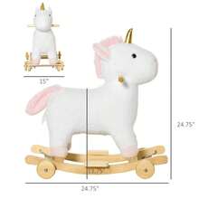 2-In-1 Rocking Horse And Gliding Unicorn For Kids, With Sound System, Wooden Base, Pedals, Handles, White, Suitable For Children Aged 3-6. - White - View 3
