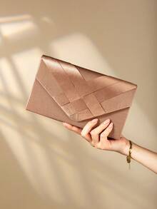 Fashion Satin Trim Evening Clutch Handbag Envelope Crossbody Bag - Brown - View 8