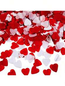 1000 pièces de confettis en forme de cœur blanc et rouge, convenant pour les mariages, les célébrations d'anniversaire, pouvant être utilisés pour la décoration de table de mariage romantique, le jet de pétales de mariage, les décorations de mariage, la création d'une atmosphère de shower de mariée, fournitures de cérémonie - Rouge et blanc - 1000 pièces - Voir 4