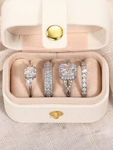 4 Pcs Gorgeous Cubic Zirconia Rings With Box For Women For Wedding Engagement Anniversary Party Jewelry Valentine's Day Gift - 1# - View 2