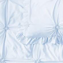 Juego de ropa de cama con diseño bohemio 4 piezas con volantes diseño floral con bordado jacquard incluye edredón sábana bajera sábana plana y funda de almohada color azul-B027 - Azul - Ver 5