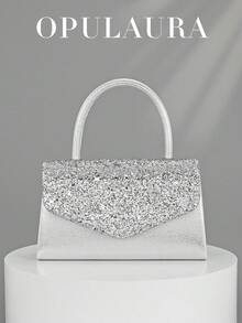 1 chiếc túi xách OpulAura màu bạc lấp lánh sang trọng, thời trang và thanh lịch dành cho nữ, phù hợp với váy dạ hội, váy cưới, các sự kiện trang trọng, đám cưới và tiệc tùng. - Bạc - Xem 2