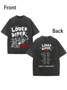 1pc, 230G Double-Sided Water Washed, Time Arranged Printed T-Shirt, High-Quality Wax Printed Cotton Retro Fashion Brand T-Shirt, Suitable For Summer T-Shirt With A Certain Thickness, Holiday Gift - màu đen - Xem 1