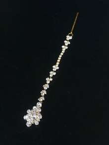 1 pieza Cadena de frente de novia romántica con cristales, joyería de lujo bohemia con rhinestones para mujer, regalo de festival, joyería para la cabeza - Dorado - Ver 3