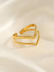 A Double-Layered V-Shaped Design Ring That Is Easy, Unique, Elegant, And Luxurious. This Women'S Ring Is Made Of 304 Stainless Steel And Features An Adjustable Open Design, Making It Suitable For Everyday Wear, Vacations, Holidays, Parties - Multicolor - View 9